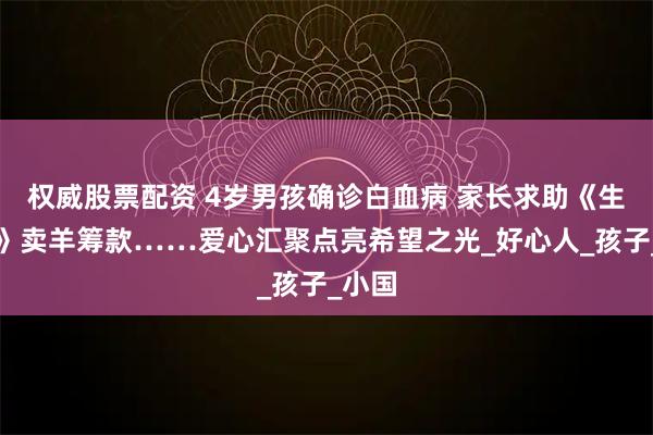 权威股票配资 4岁男孩确诊白血病 家长求助《生活帮》卖羊筹款……爱心汇聚点亮希望之光_好心人_孩子_小国
